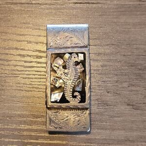 Vintage Alpaca Silver & Abalone Money Clip with Man Riding a Seahorse